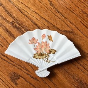 Vintage Japanese Ceramic Tray White with Floral Pattern and Butterfly